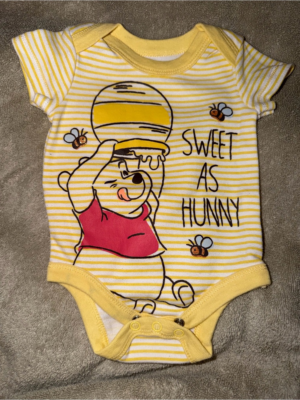 Disney Yellow Striped Winnie the Pooh 'Sweet as Hunny' One-Piece